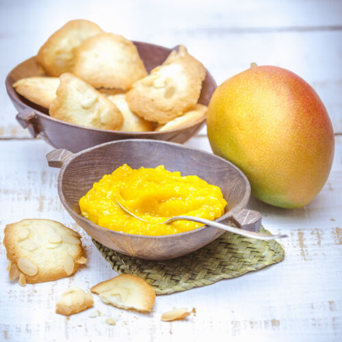 Compote de mangues et tuiles aux amandes AllClad, vente à domicile