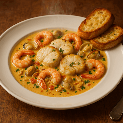 Lotte et fruits de mer en cocotte